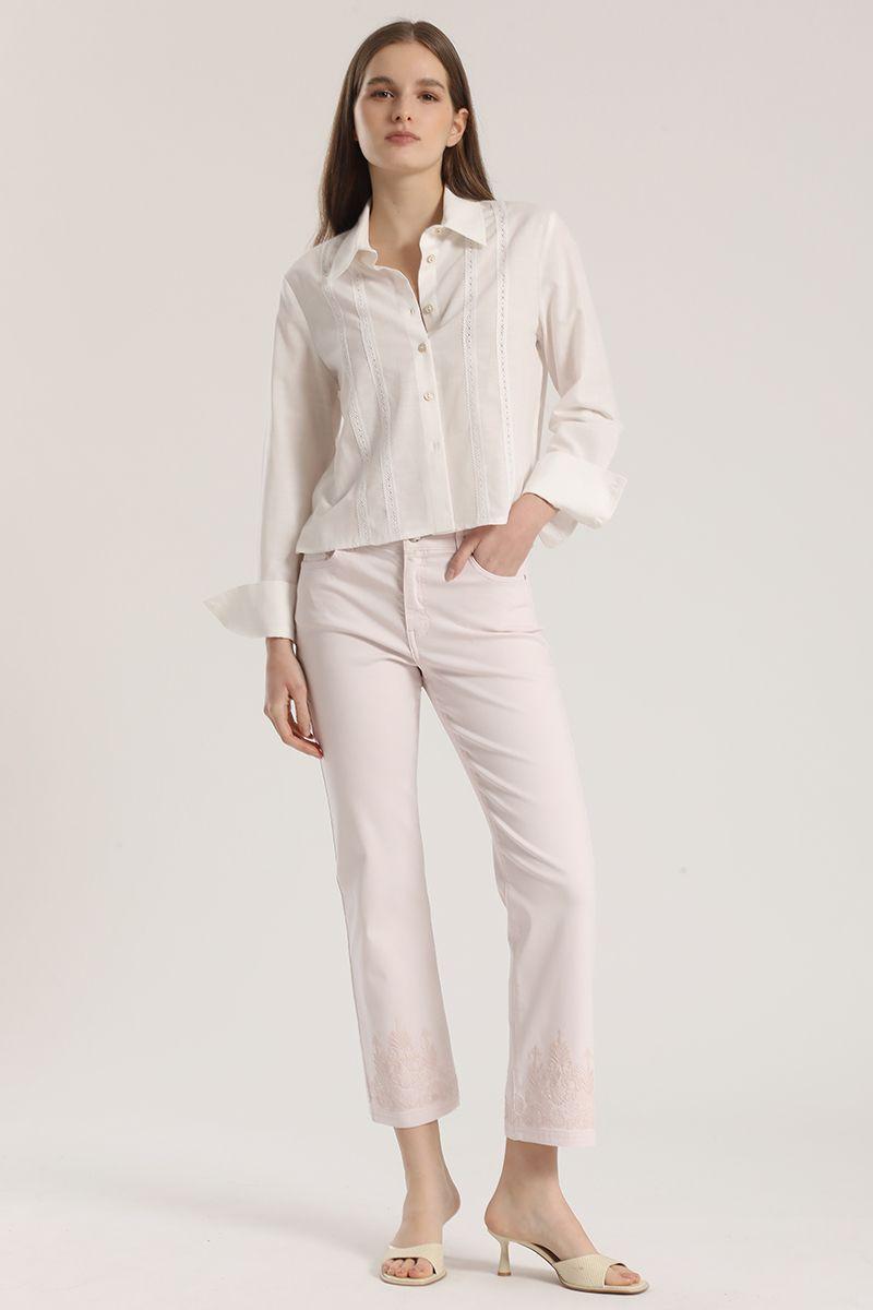 Jeans slim con bordado liola mujer rosa-4