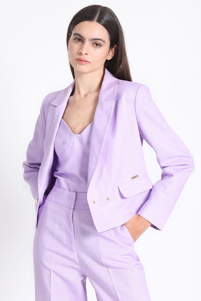 Blazer Crop Cruzado Lino Algodon Lila Liola-5