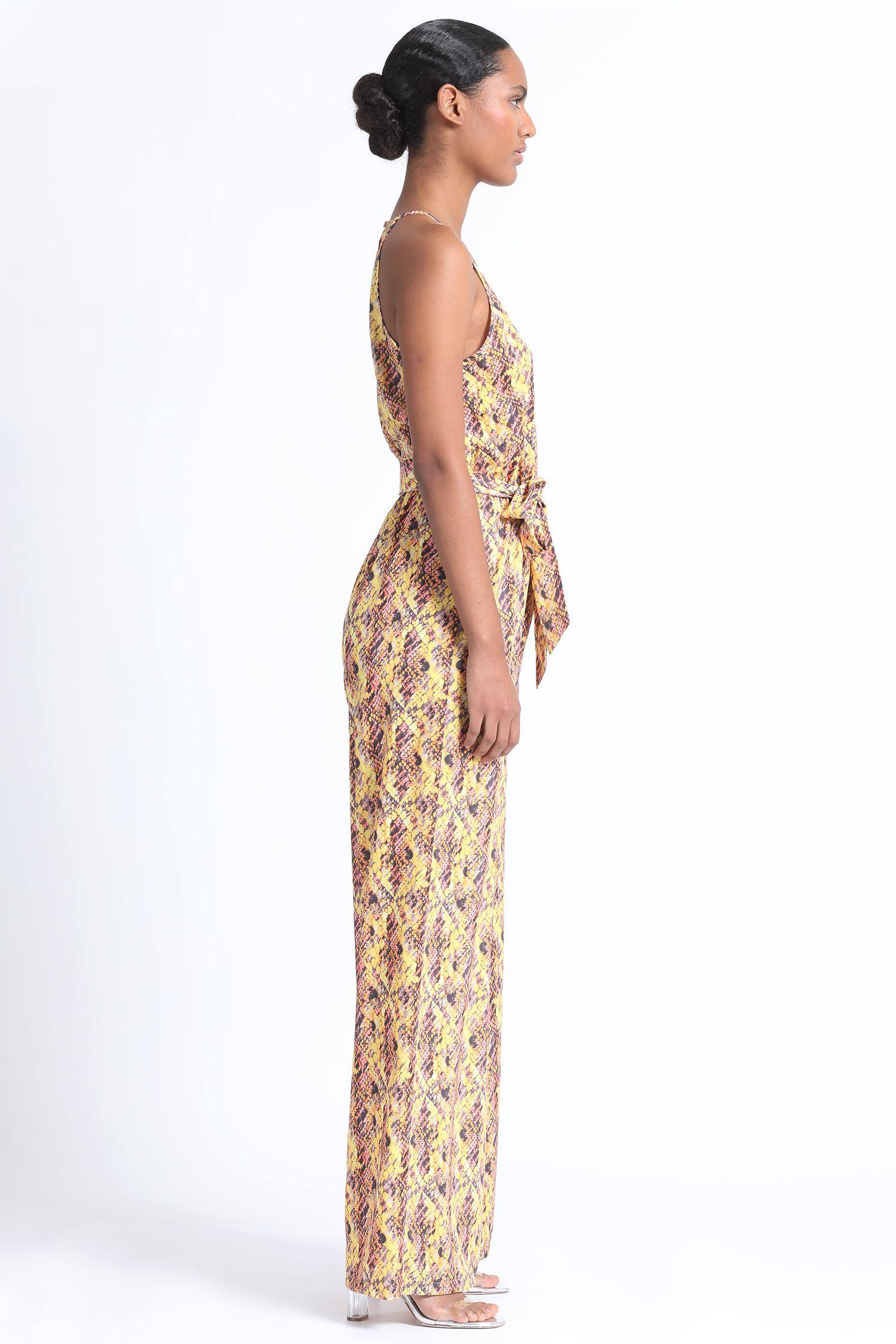 Enterito Largo Halter, Estampado Animal Amarillo Liola-3