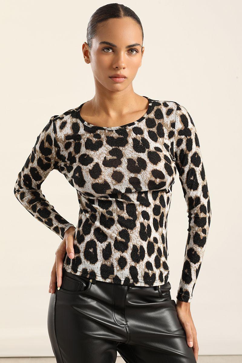 Top Malla Estampado Metalizado, Negro Liola-1