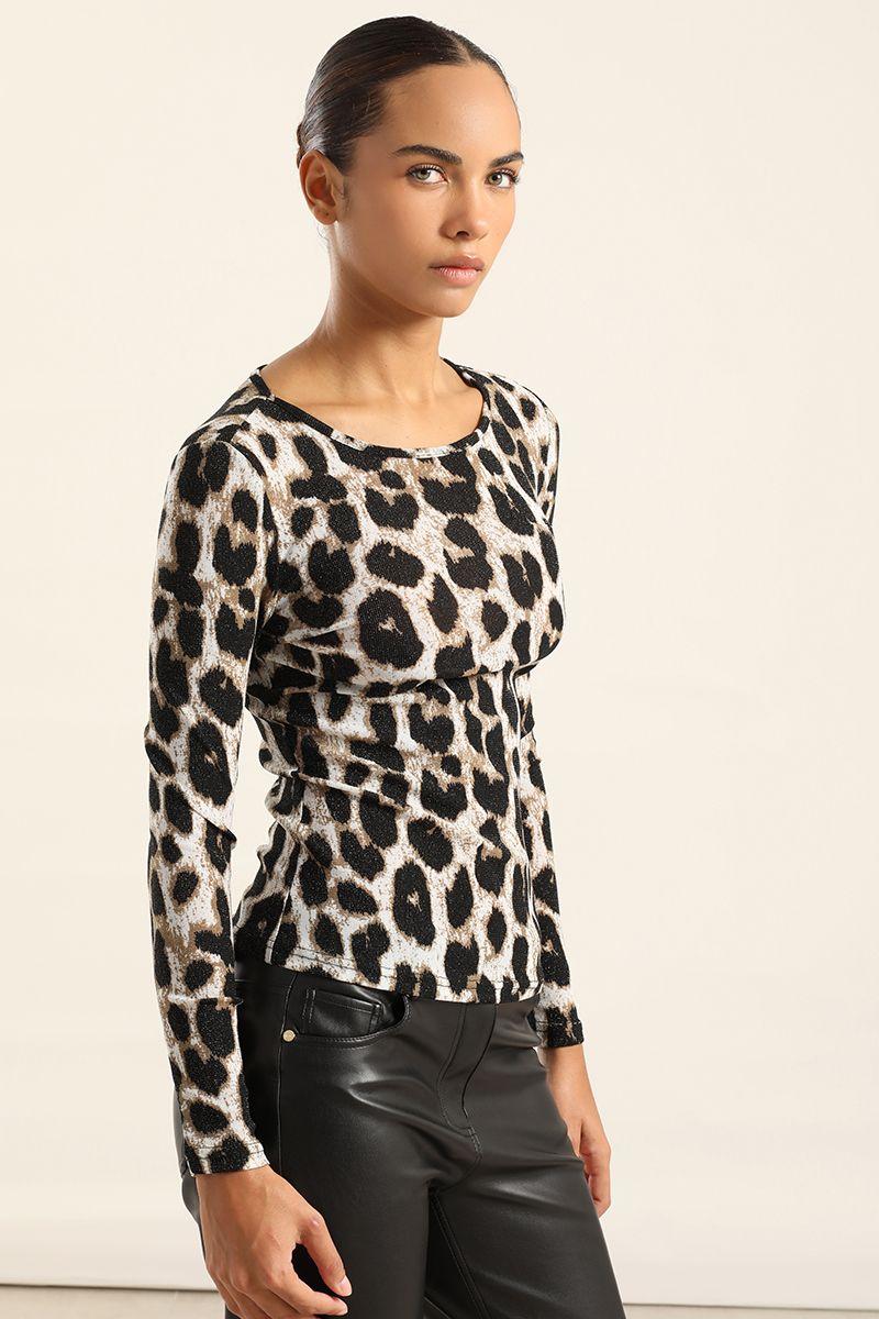 Top Malla Estampado Metalizado, Negro Liola-2