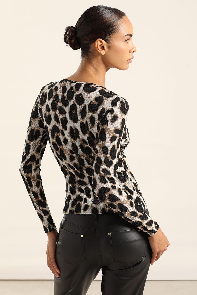 Top Malla Estampado Metalizado, Negro Liola-3