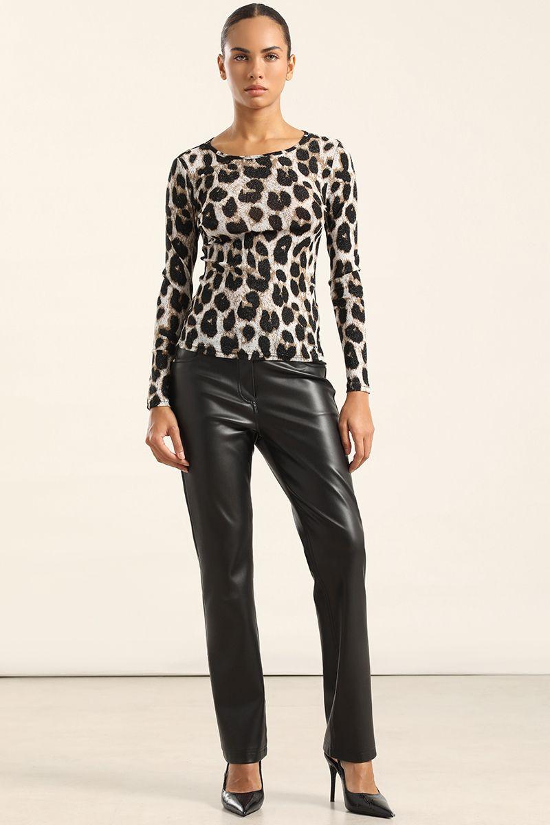 Top Malla Estampado Metalizado, Negro Liola-4