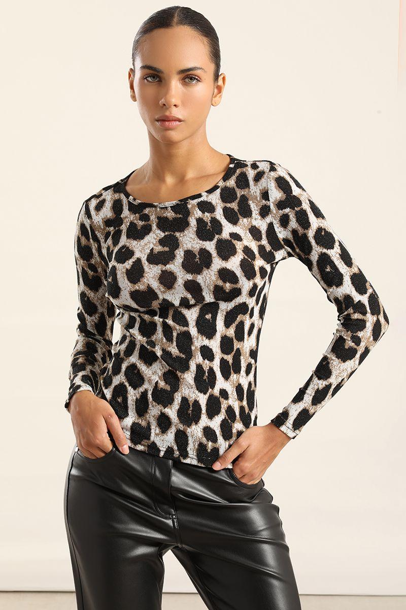 Top Malla Estampado Metalizado, Negro Liola-6