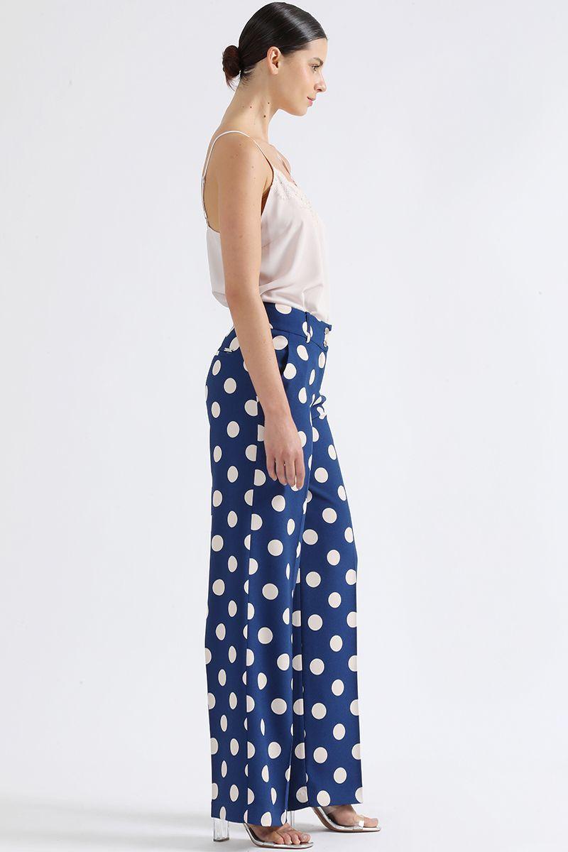 Pantalon Recto Tiro Alto, Estampado Lunares, Azul Liola-5