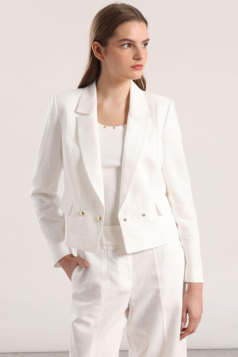Blazer cropped lino Liola mujer crudo-0