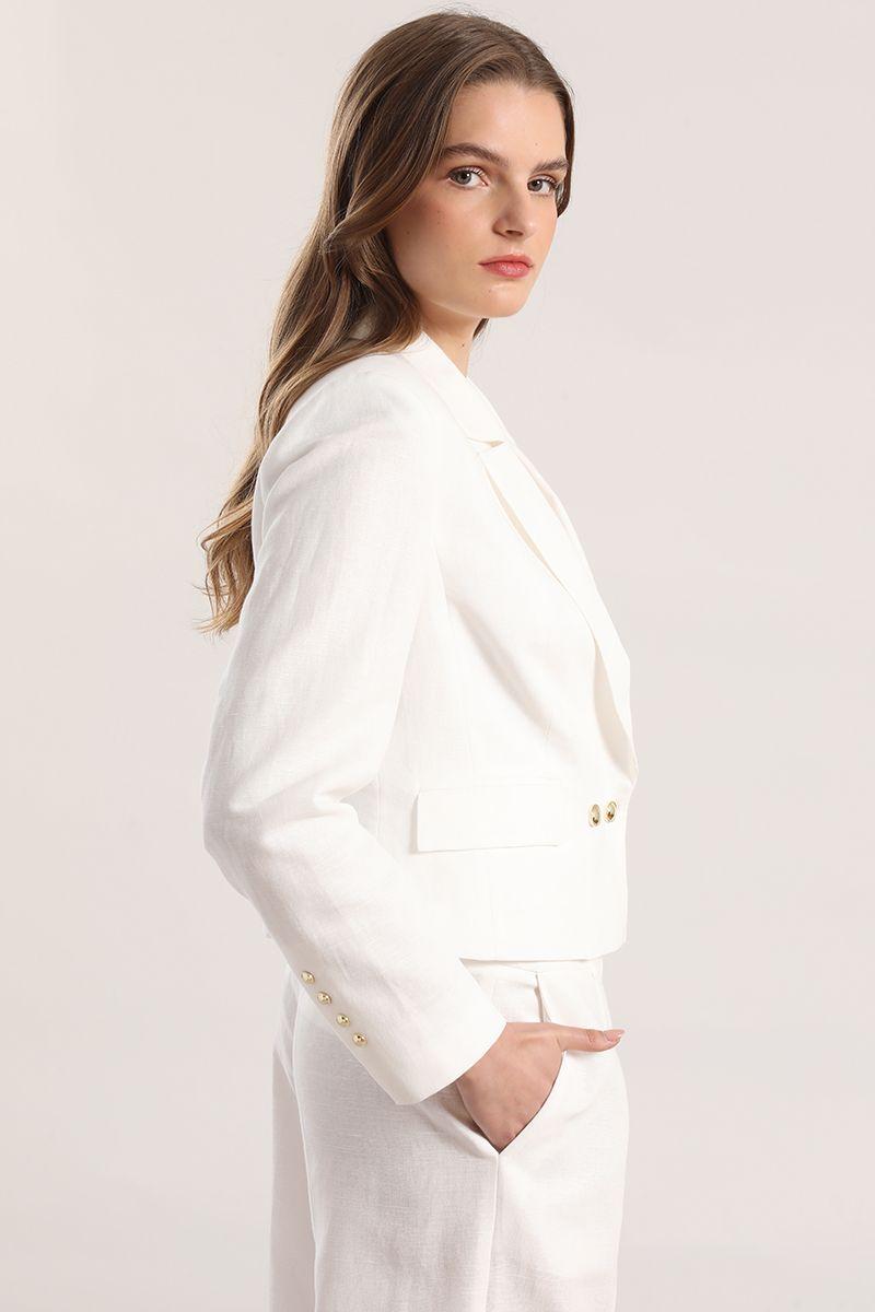 Blazer cropped lino Liola mujer crudo-5