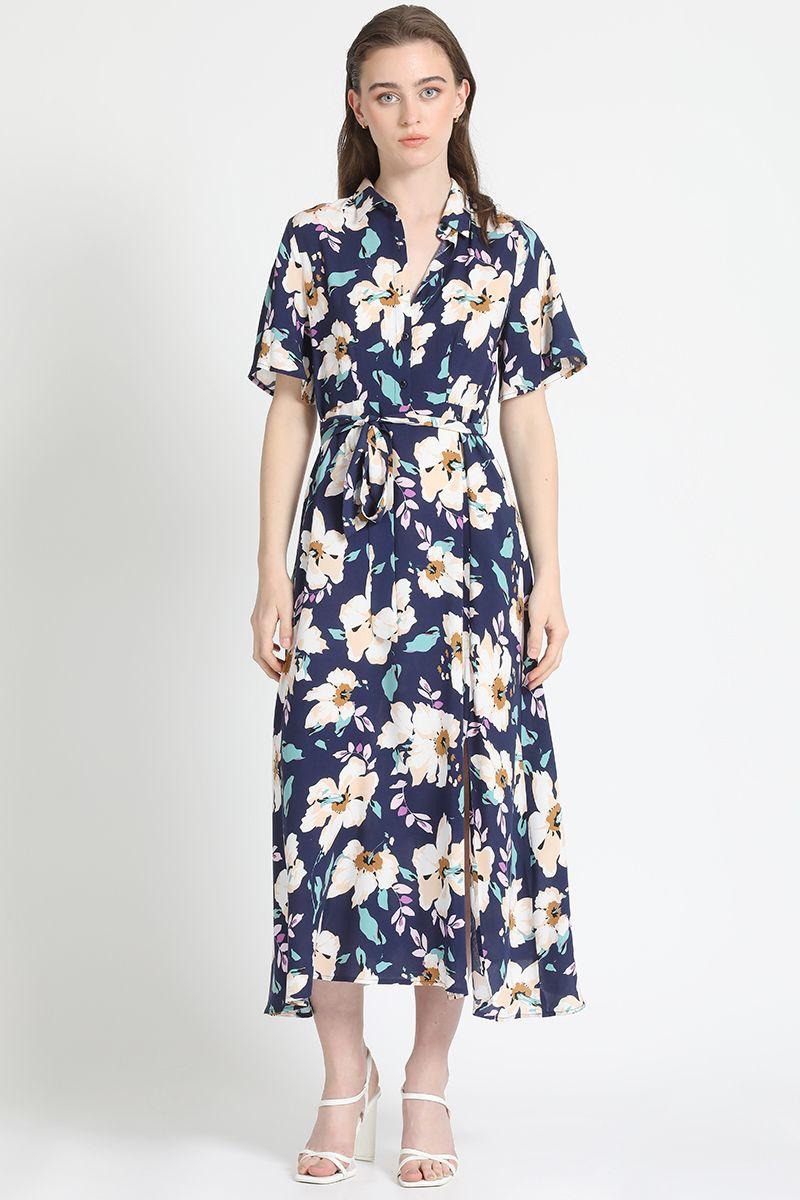 Vestido Midi Estampado Azul Liola-1