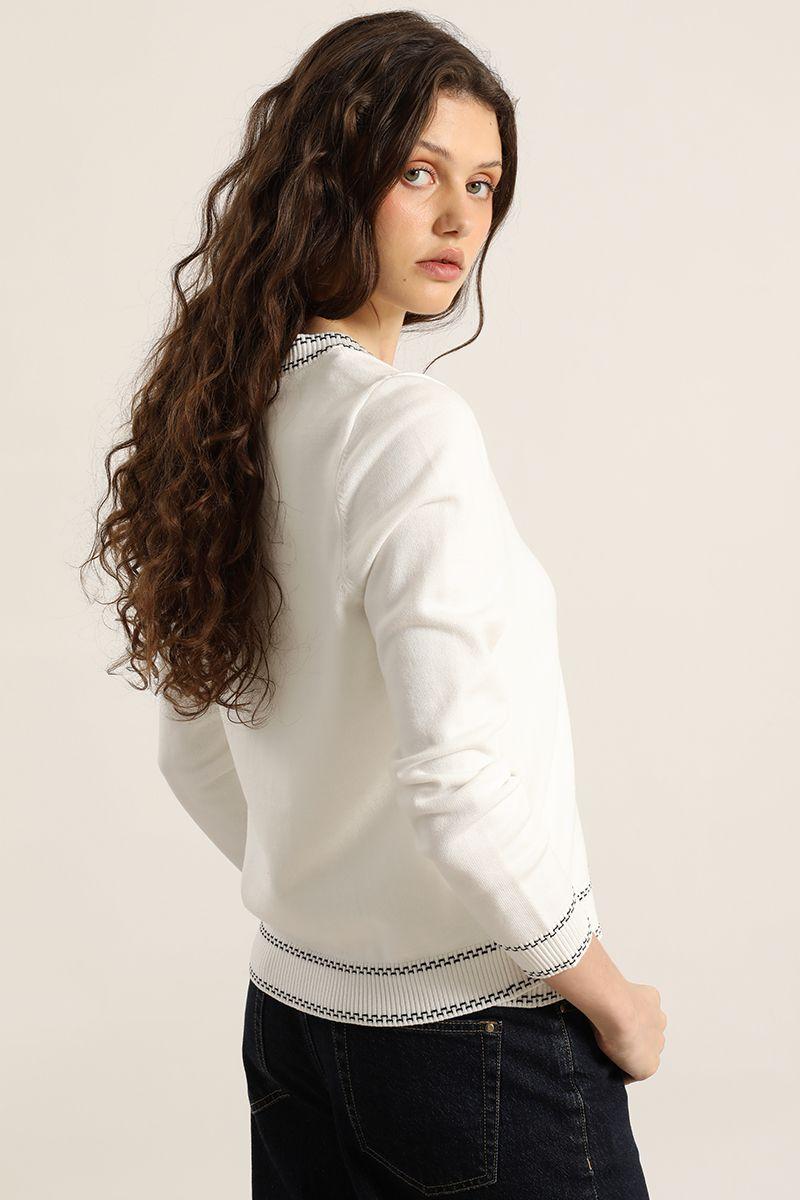 Cardigan punto, lineas contratono, crudo Liola-2