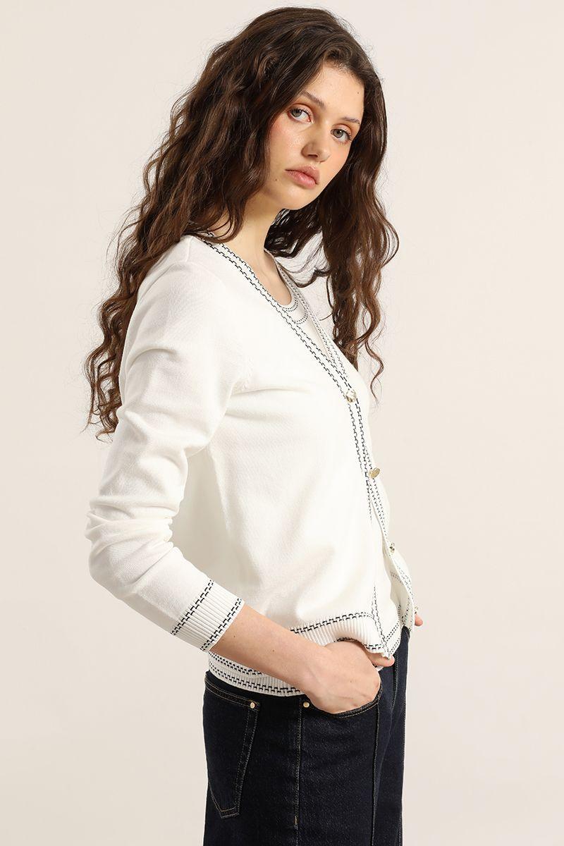 Cardigan punto, lineas contratono, crudo Liola-3