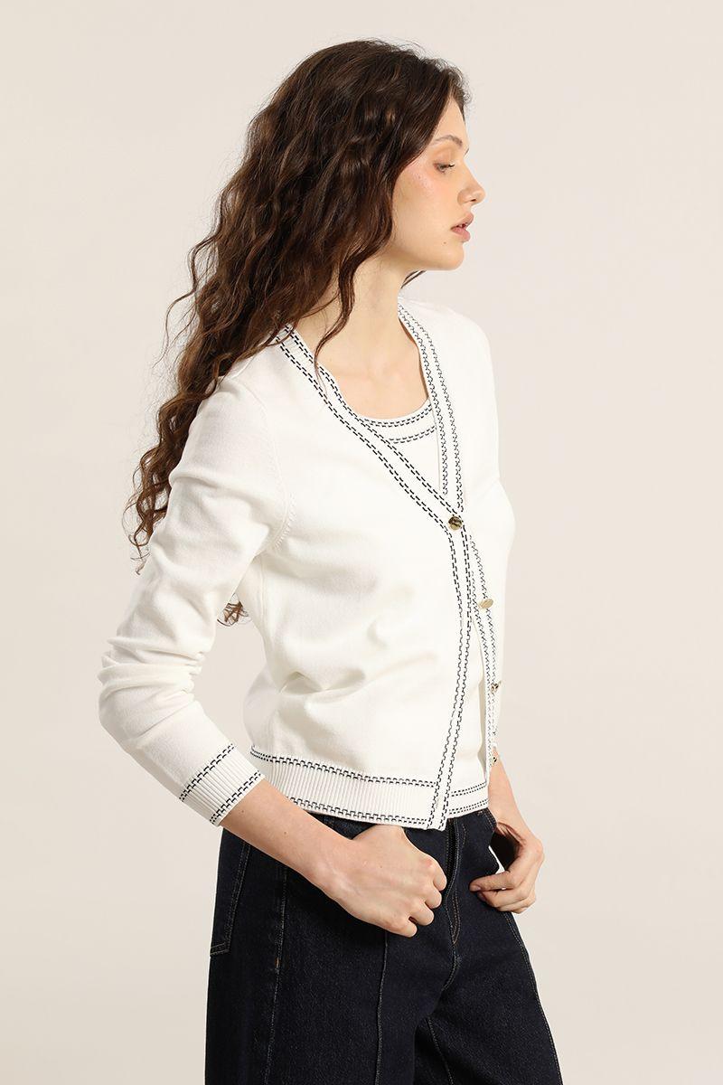 Cardigan punto, lineas contratono, crudo Liola-5