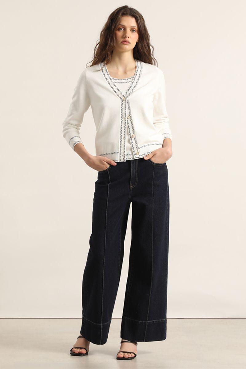 Cardigan punto, lineas contratono, crudo Liola-6