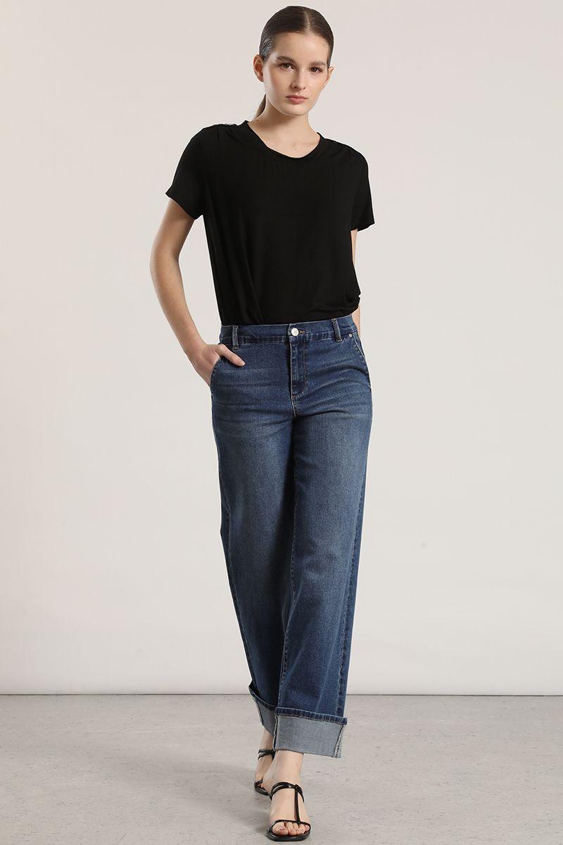 Jeans straight cropped Liola mujer azul-0