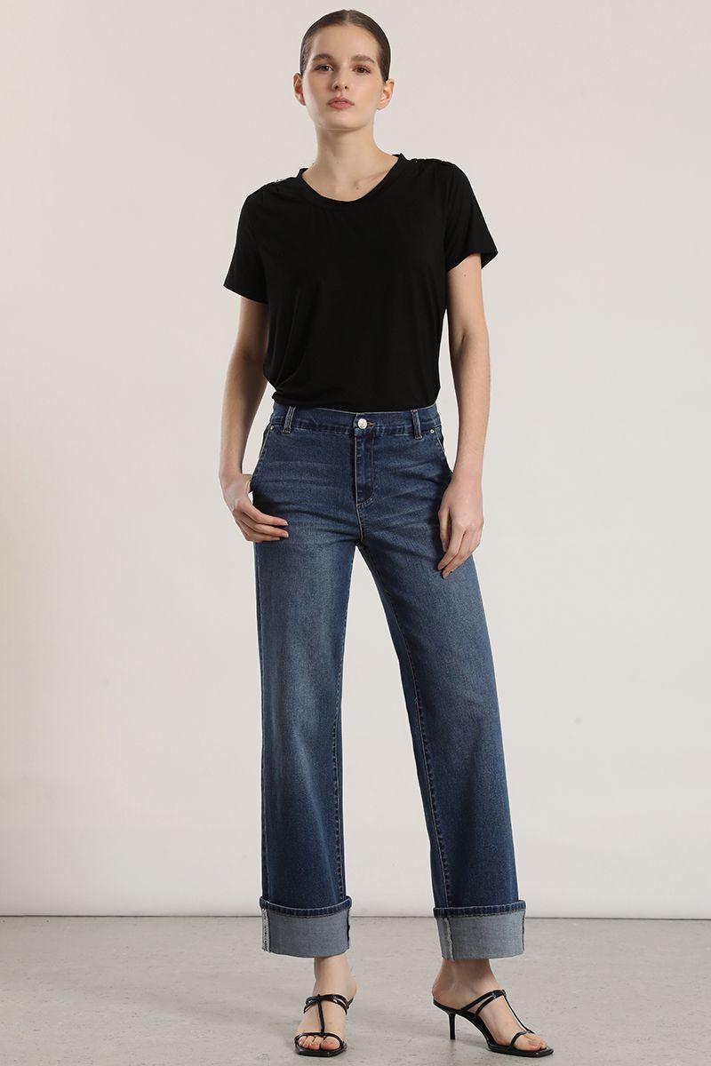 Jeans straight cropped Liola mujer azul-1