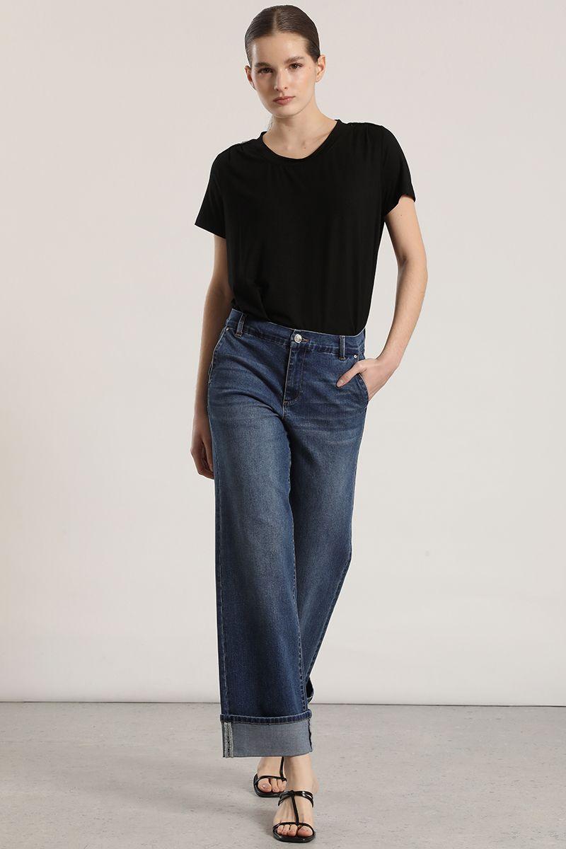 Jeans straight cropped Liola mujer azul-4