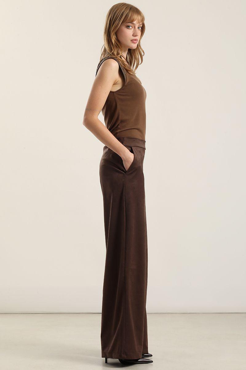 Pantalón Recto, Tiro Alto Chocolate Liola-1