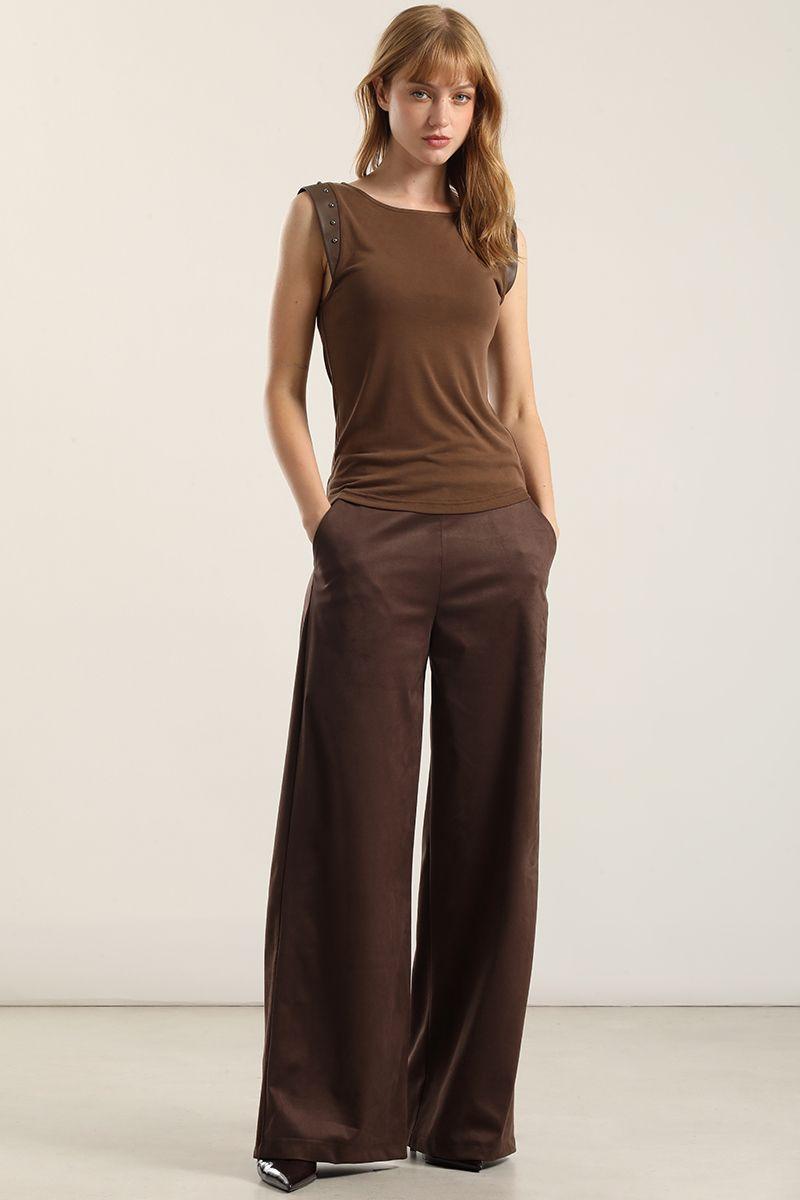 Pantalón Recto, Tiro Alto Chocolate Liola-4
