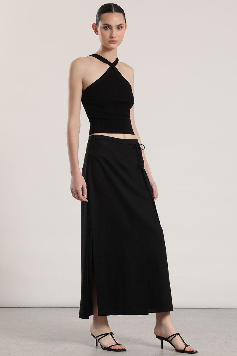 Falda midi lino Liola mujer negro-0