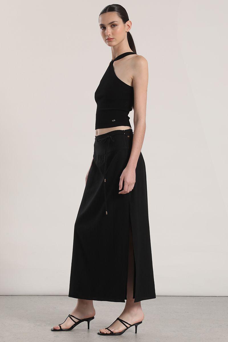 Falda midi lino Liola mujer negro-2