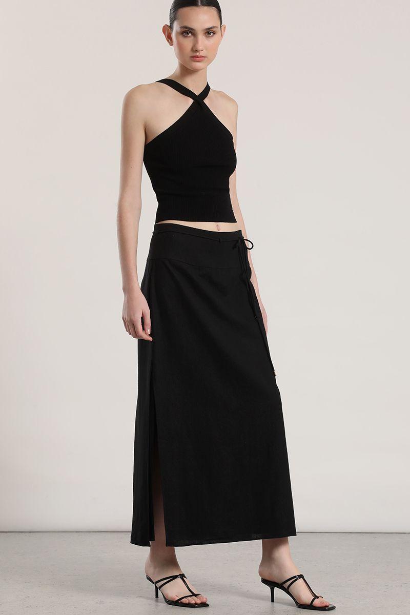 Falda midi lino Liola mujer negro-3