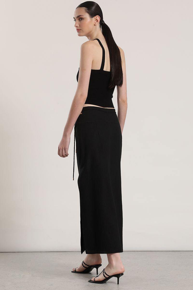 Falda midi lino Liola mujer negro-5