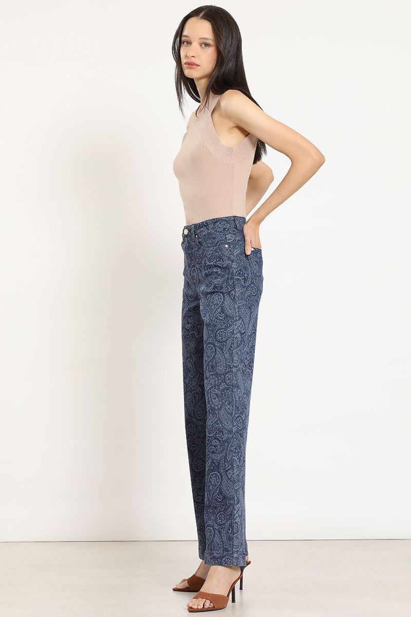 Jeans straight, estampado paisley, azul Liola-6