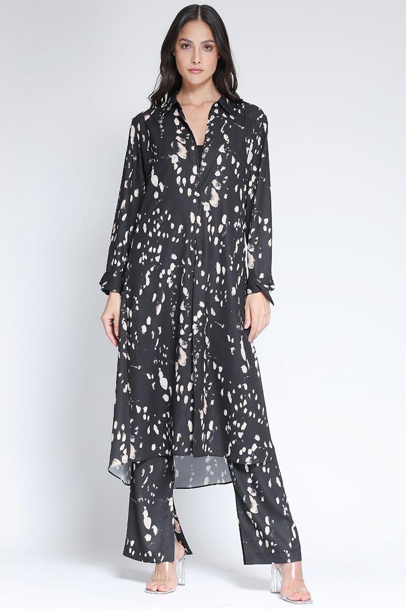 Camisa Extra Larga Estampado Manchas Negro Liola-3