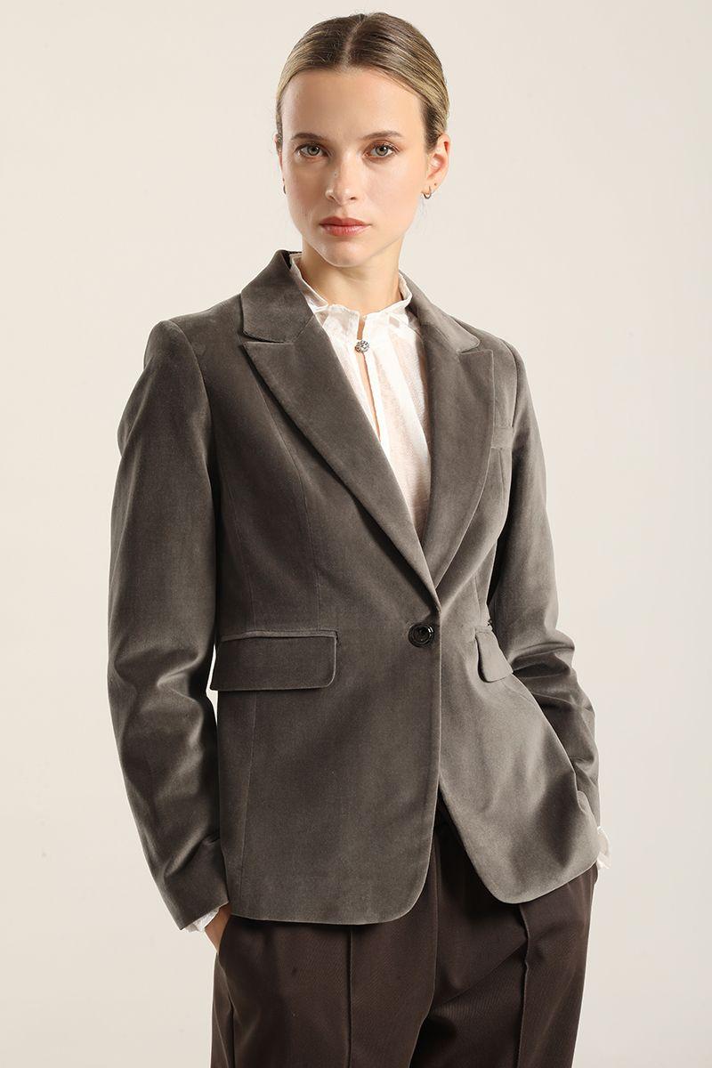 Blazer basico entallado, terciopelo gris Liola-4