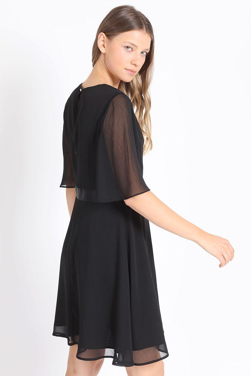 Vestido Corto Con Faldon Desmontable, Gasa Negro Liola-4