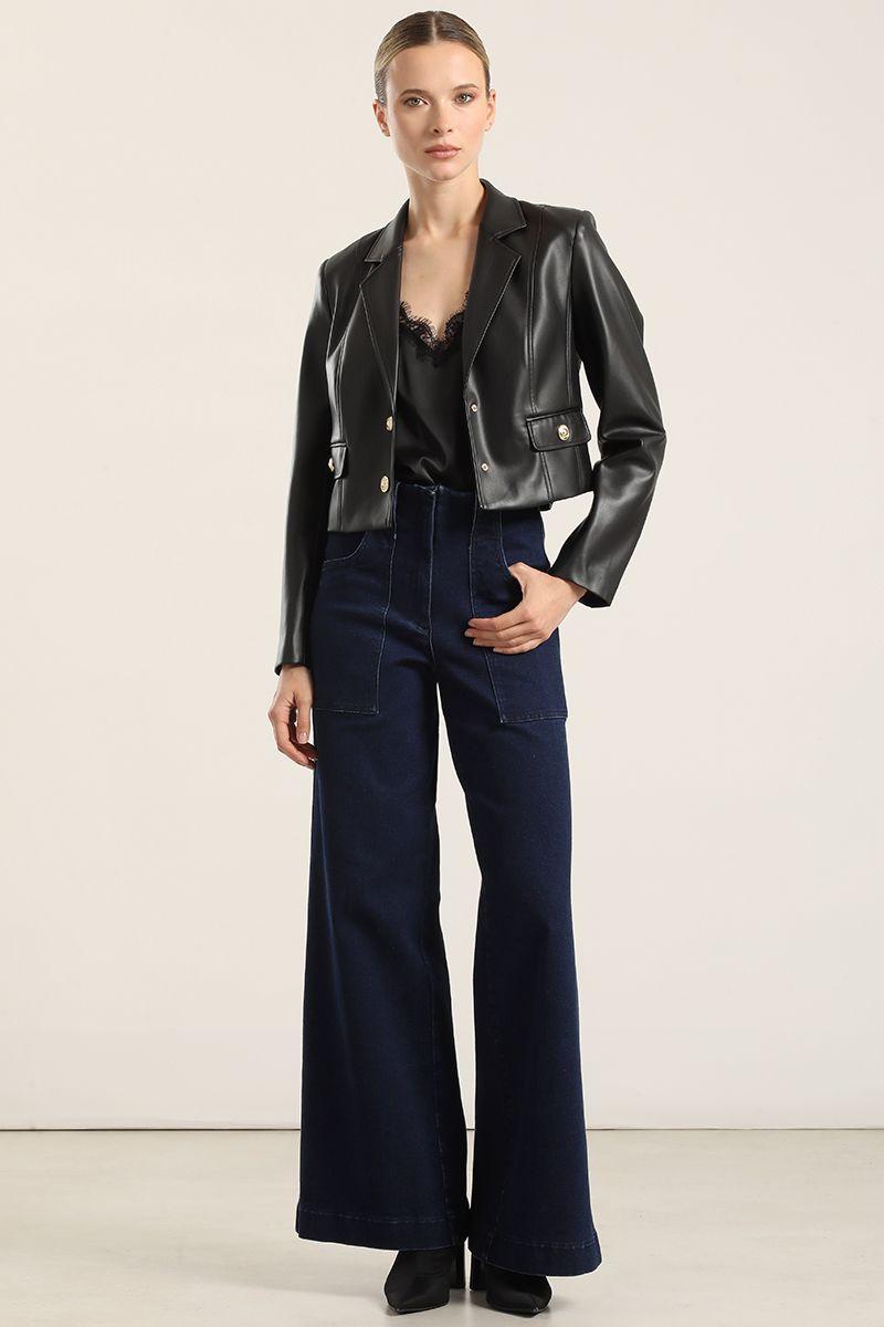 Jeans palazzo, tiro medio, azul Liola-0