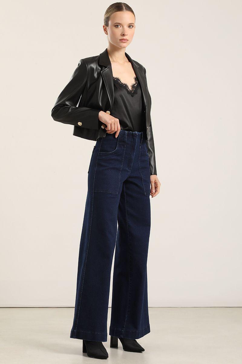 Jeans palazzo, tiro medio, azul Liola-2