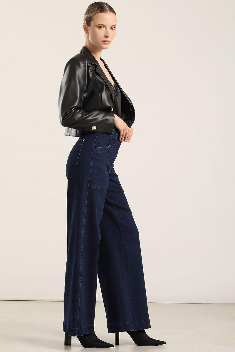 Jeans palazzo, tiro medio, azul Liola-3