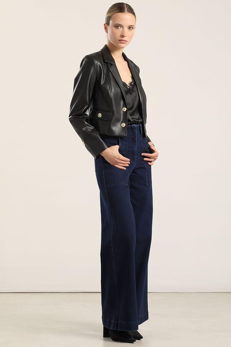 Jeans palazzo, tiro medio, azul Liola-5