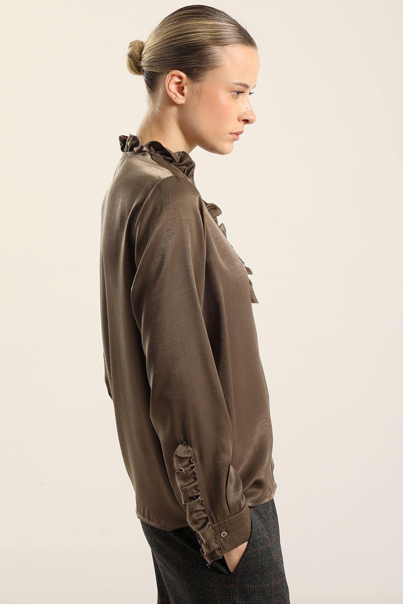 Blusa satinada vuelos, café Liola-3
