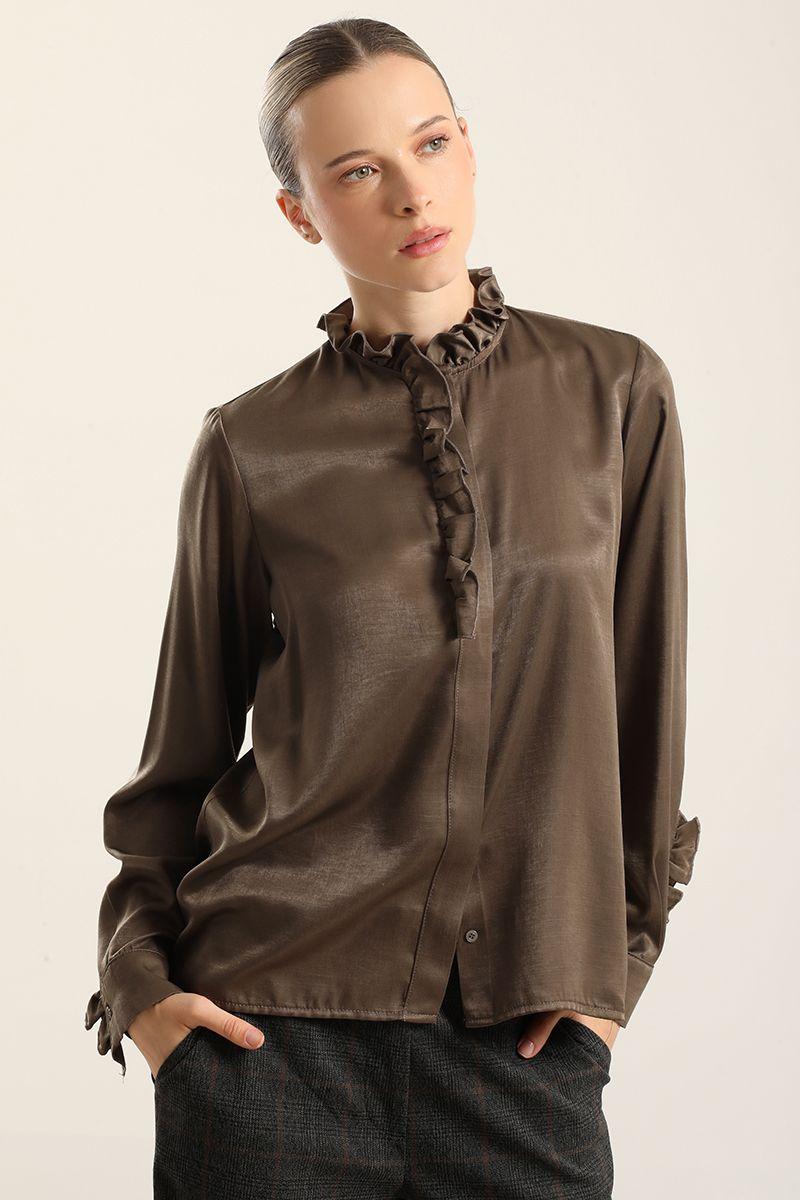 Blusa satinada vuelos, café Liola-4
