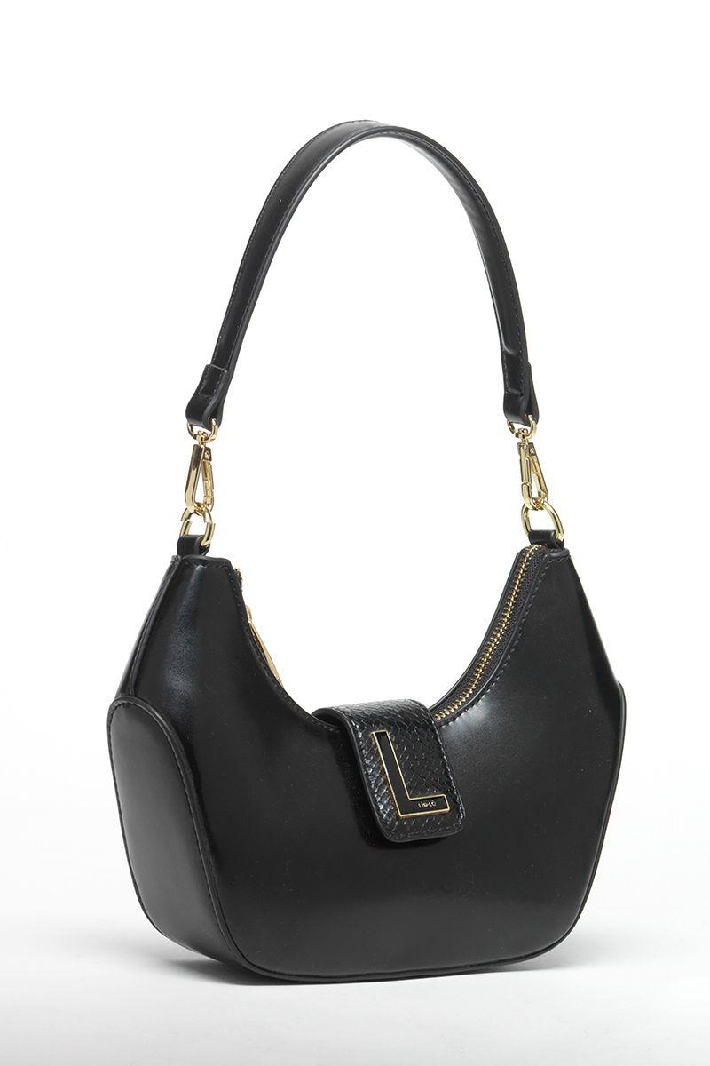 Cartera Media Luna, Efecto Cuero Liso, Negro Liola-1