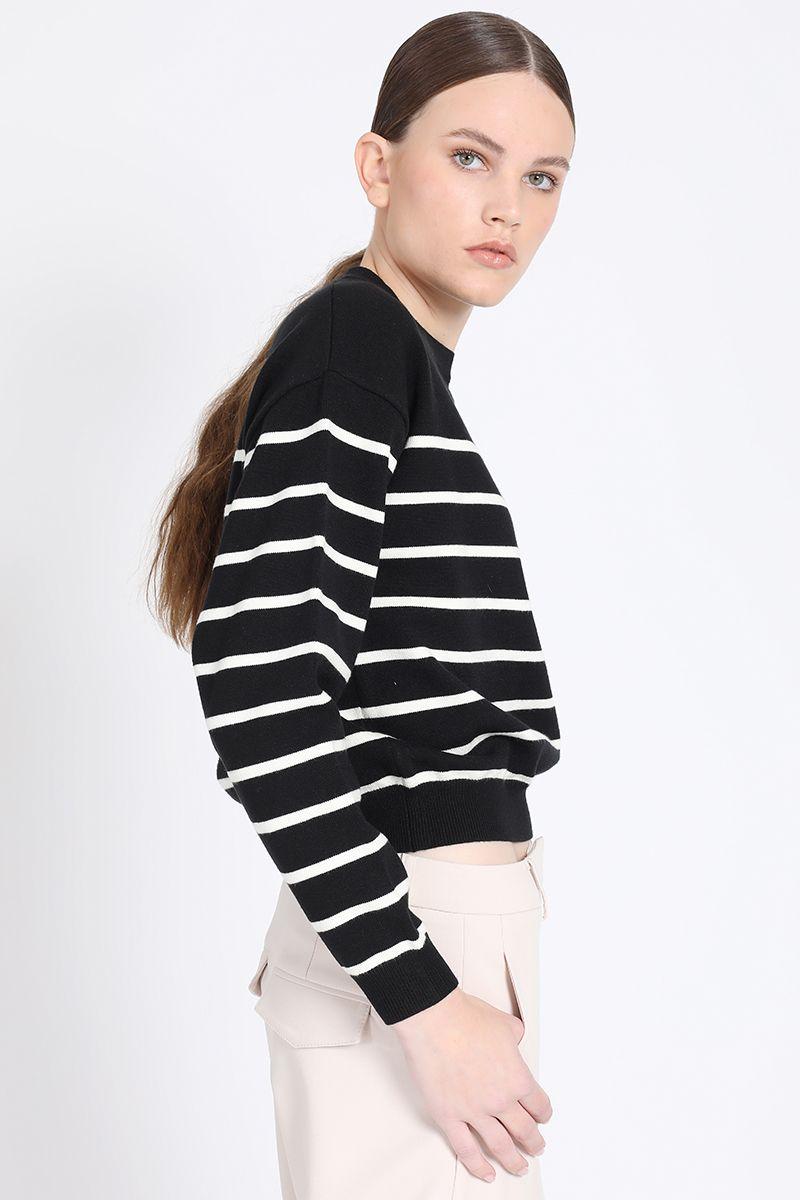 Tejido Punto Rayas Bicolor, Escote Redondo, Negro Liola-5