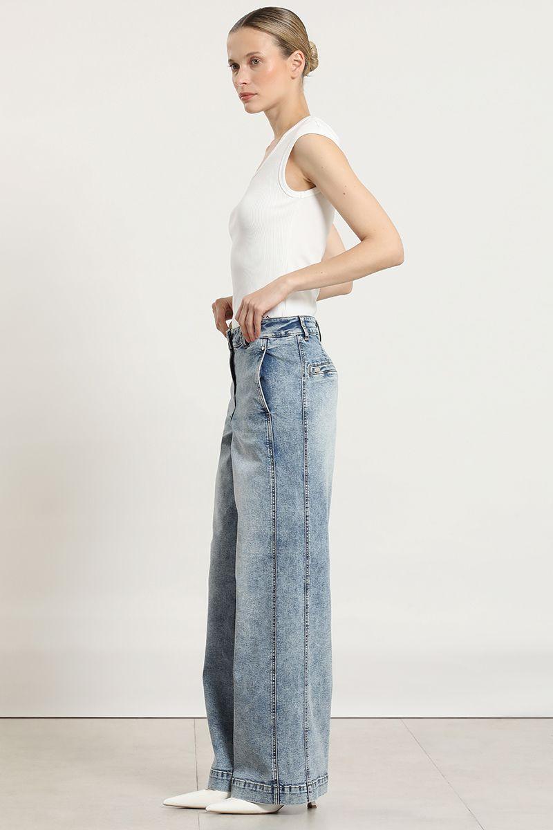 Jeans palazzo, tiro alto, celeste Liola-2