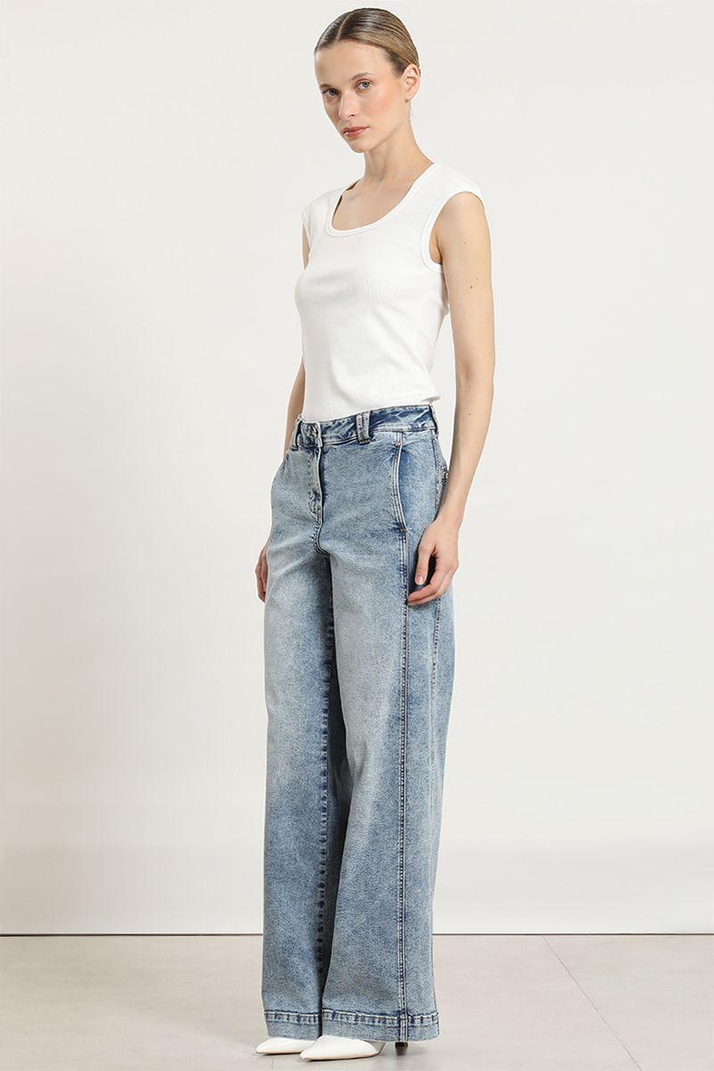 Jeans palazzo, tiro alto, celeste Liola-4