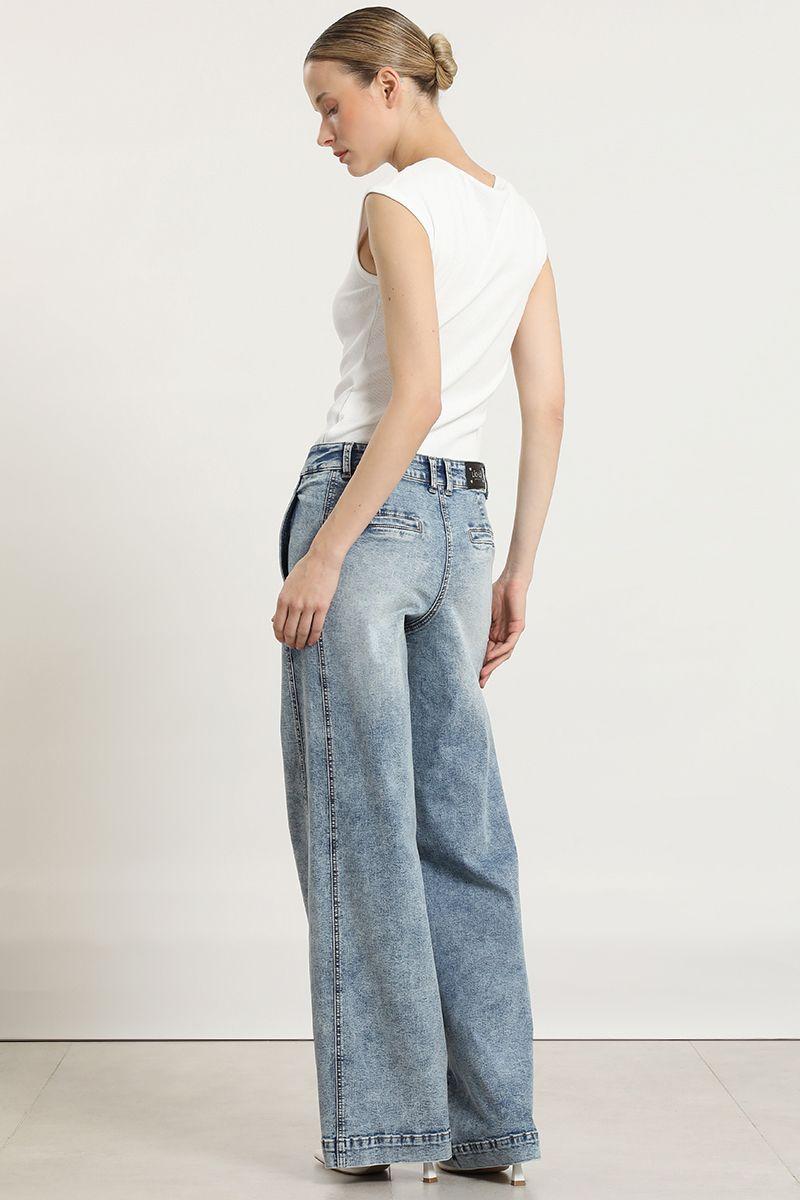 Jeans palazzo, tiro alto, celeste Liola-5