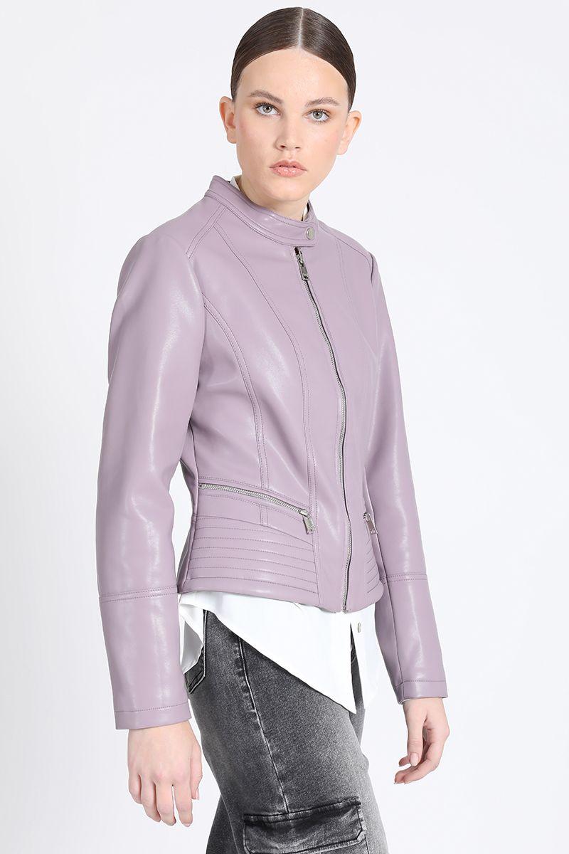 Chaqueta Corta Efecto Cuero, Lila Liola-2