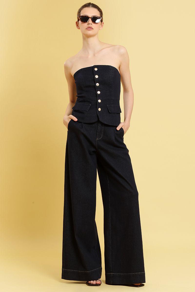 Top denim broches, indigo Liola-1