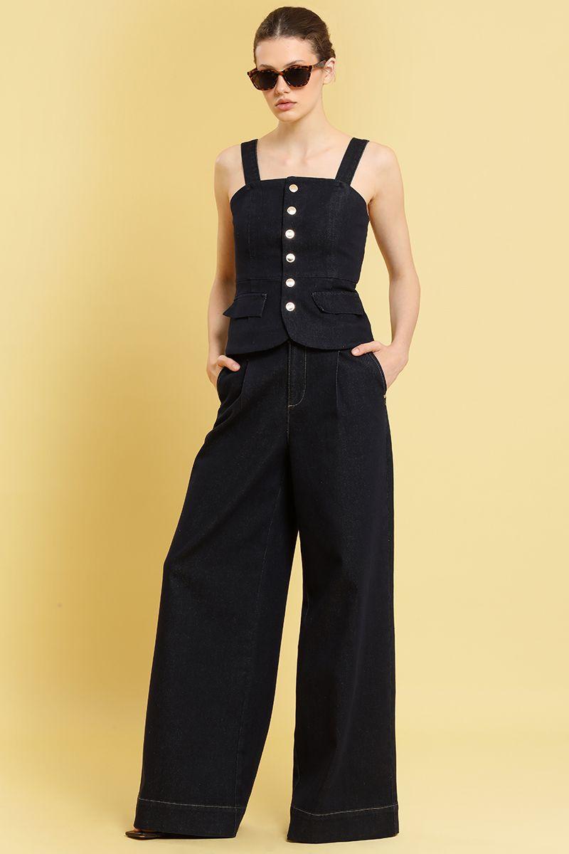 Top denim broches, indigo Liola-5