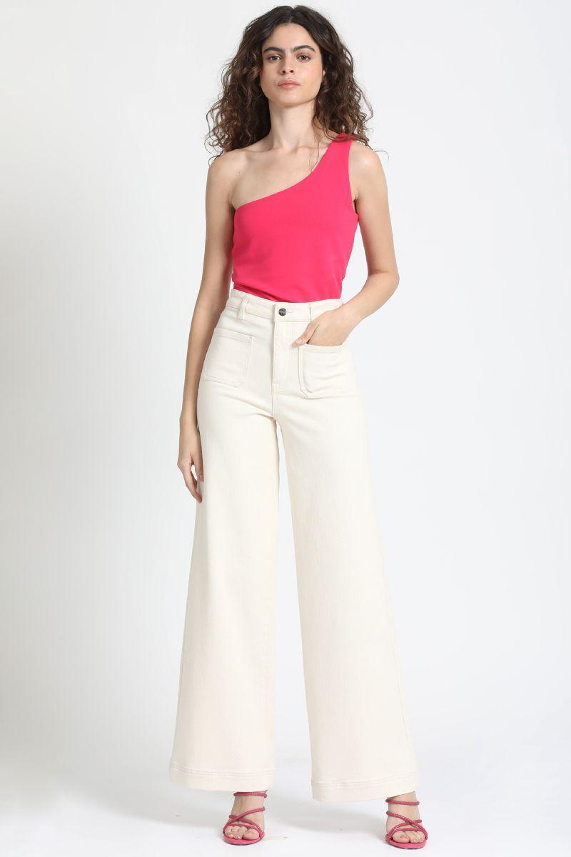 Pantalon Ancho Tiro Alto, Masilla Liola-1