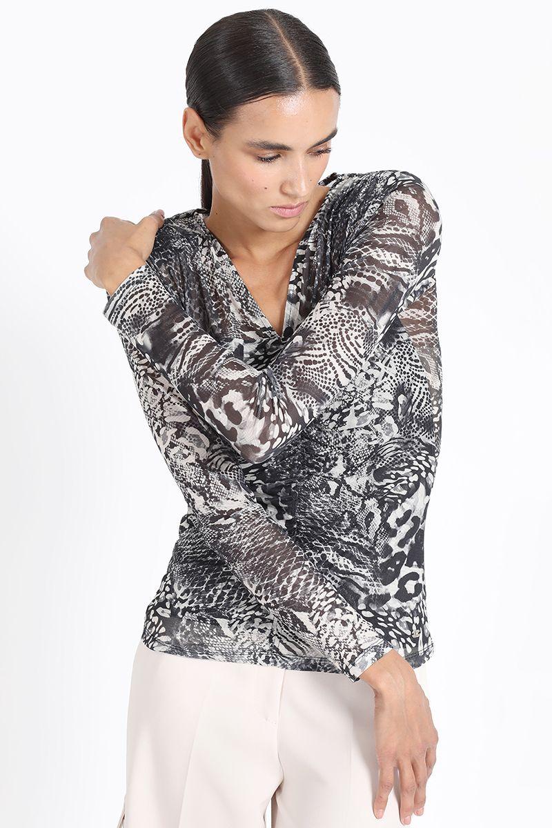 Polera Tull Estampado Animal, Negro Liola-0