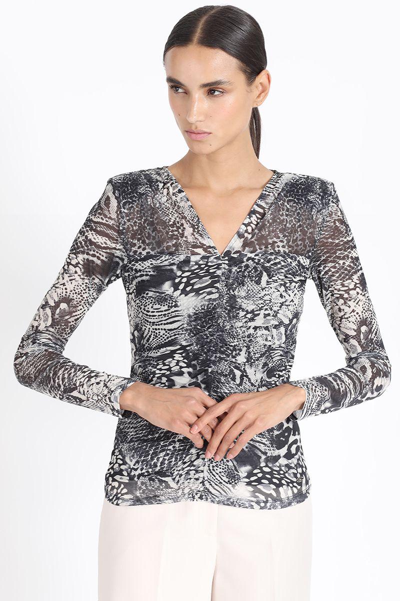 Polera Tull Estampado Animal, Negro Liola-1