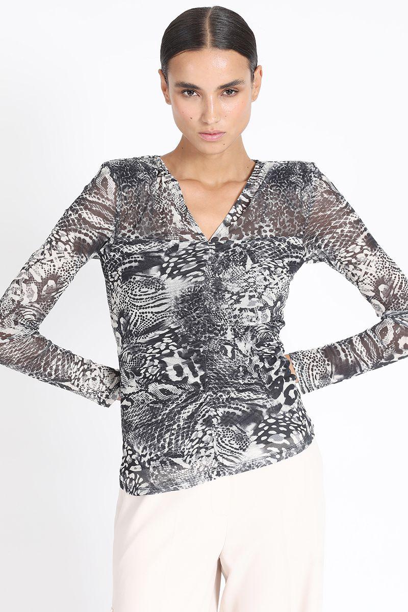 Polera Tull Estampado Animal, Negro Liola-2