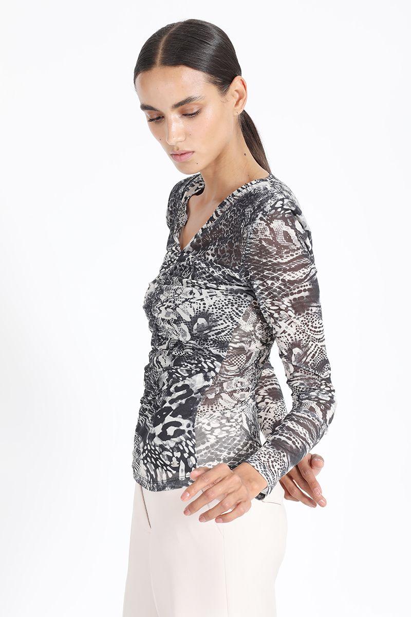 Polera Tull Estampado Animal, Negro Liola-3