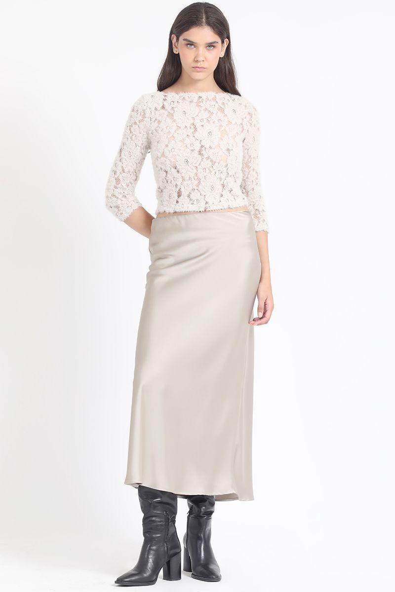 Falda Maxi Sesgada Satin Beige Liola-4
