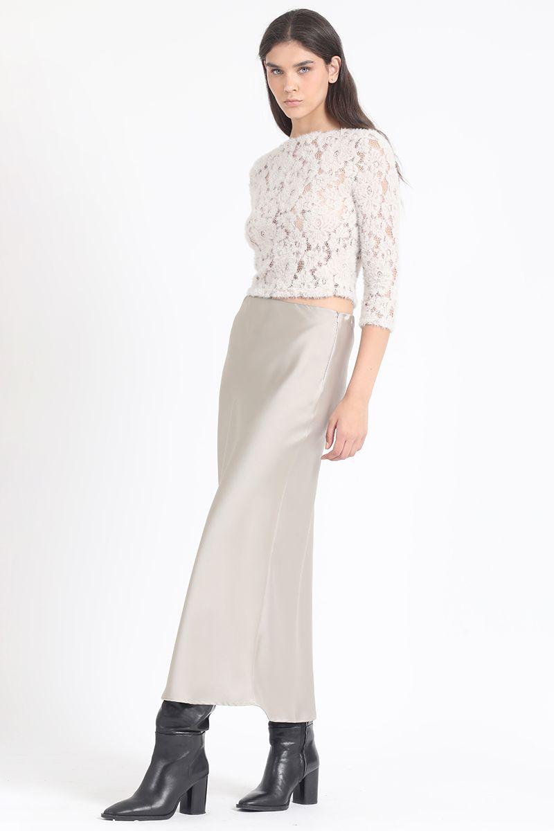 Falda Maxi Sesgada Satin Beige Liola-1